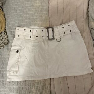 Edikted White Mini Skirt with Buckle Detail